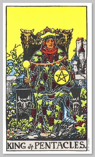 King of Pentacles là một lá bài Tarot đầy biểu tượng, thể hiện sự giàu có, quyền lực và sự ổn định về mặt vật chất